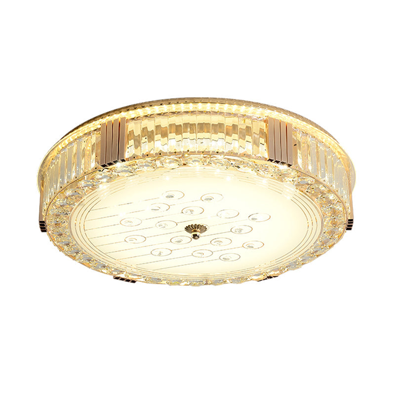 Modern Led Flush Mount Lamp With Rectangular-Cut Clear Crystals