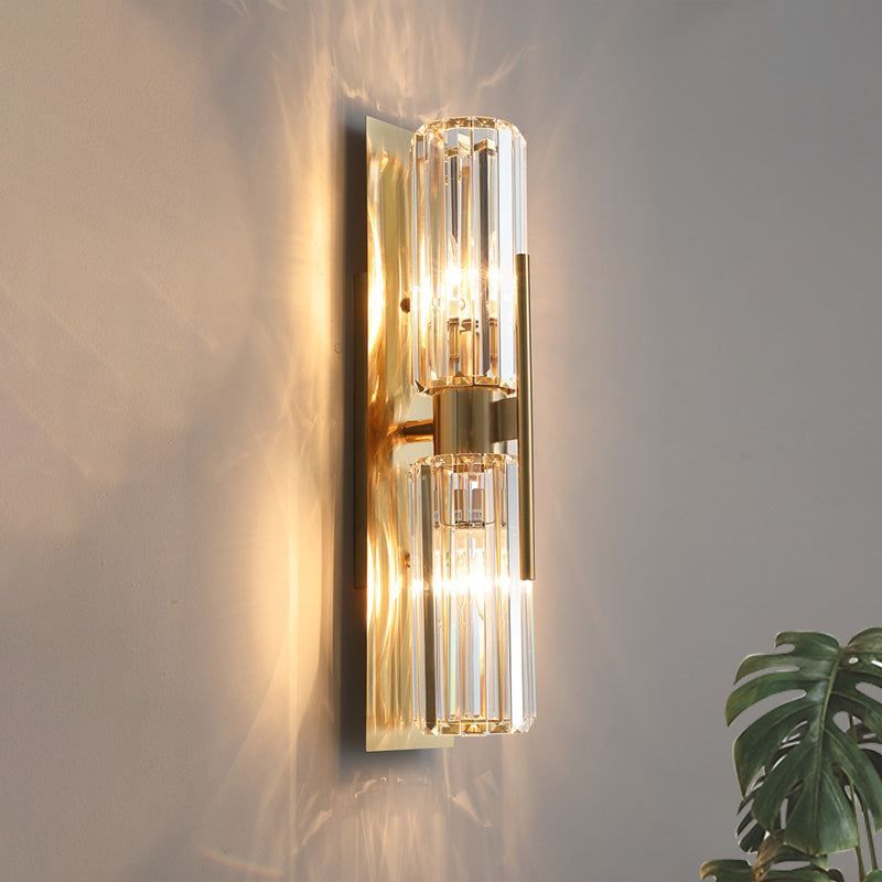 Traditional Gold Wall Sconce With Clear Crystal Up And Down Lighting - 2 Bulbs