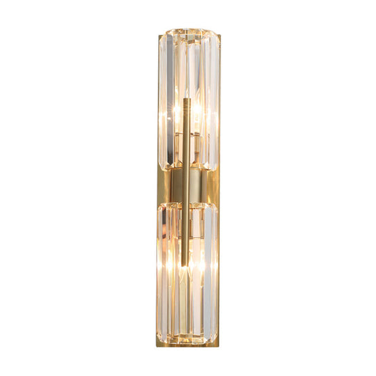 Traditional Gold Wall Sconce With Clear Crystal Up And Down Lighting - 2 Bulbs