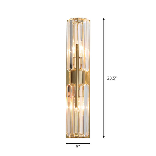 Traditional Gold Wall Sconce With Clear Crystal Up And Down Lighting - 2 Bulbs