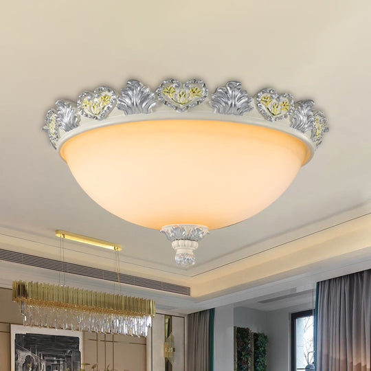 Classic Flush Mount Fixture: 3-Bulb 15/19 Wide Frosted Glass Ceiling Light With Blossom Edge -