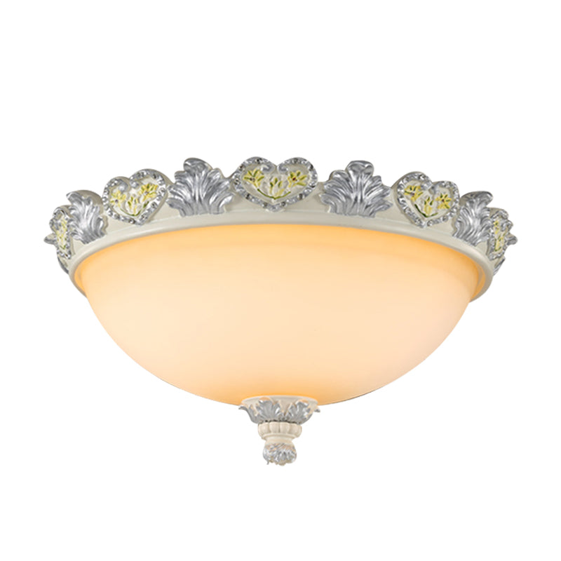 Classic Flush Mount Fixture: 3-Bulb 15"/19" Wide Frosted Glass Ceiling Light with Blossom Edge - Silver