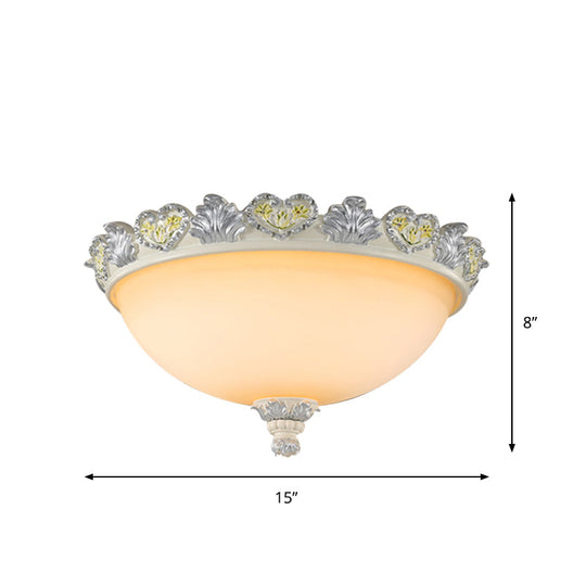 Classic Flush Mount Fixture: 3-Bulb 15"/19" Wide Frosted Glass Ceiling Light with Blossom Edge - Silver