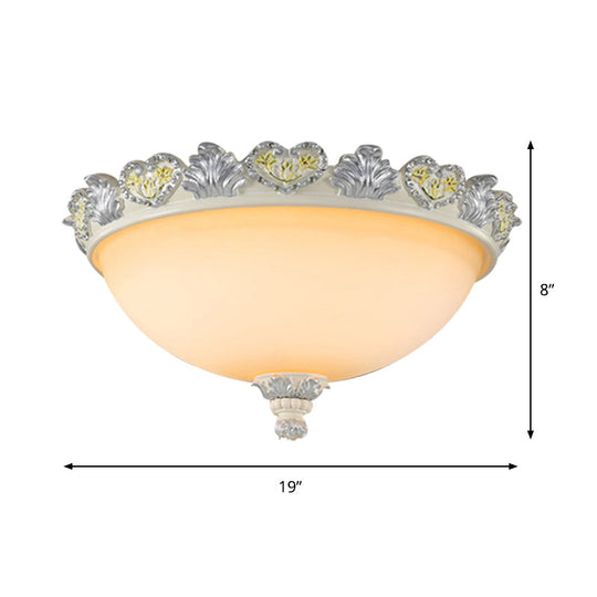 Classic Flush Mount Fixture: 3-Bulb 15"/19" Wide Frosted Glass Ceiling Light with Blossom Edge - Silver