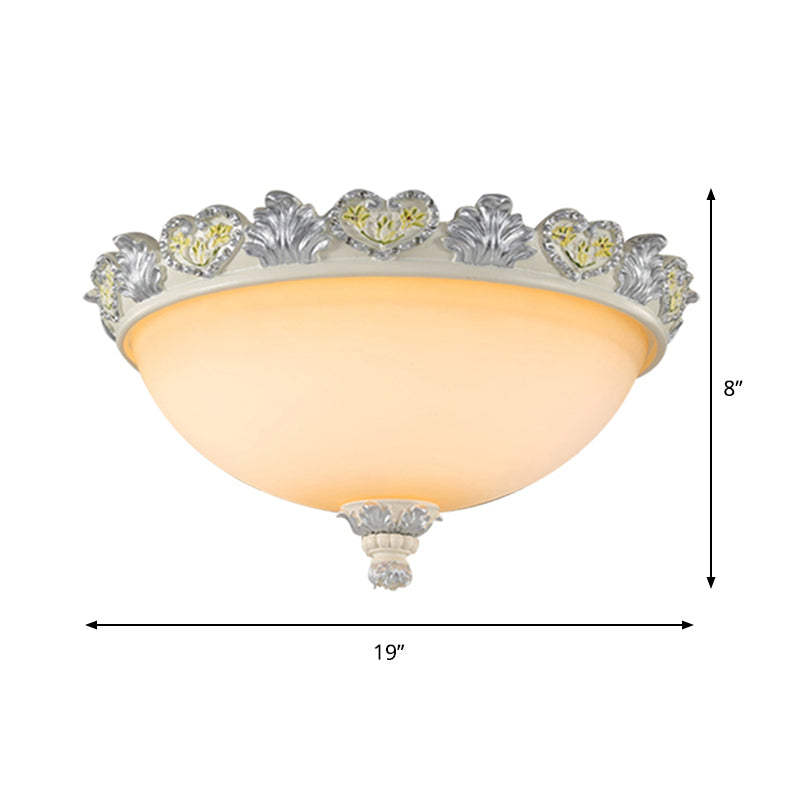 Classic Flush Mount Fixture: 3-Bulb 15/19 Wide Frosted Glass Ceiling Light With Blossom Edge -