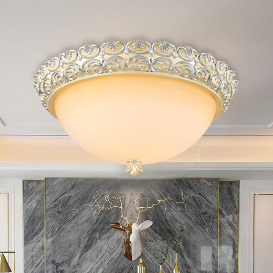 Semi-Globe Ceiling Lamp Rustic Style | 3 Heads | Beige White Glass | Flush Mount Light Fixture