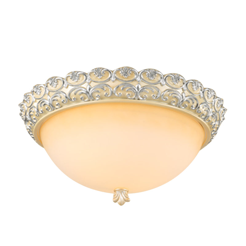 Semi-Globe Ceiling Lamp Rustic Style | 3 Heads | Beige White Glass | Flush Mount Light Fixture