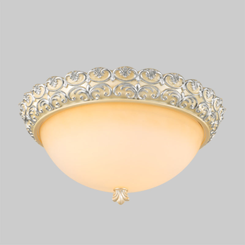 Semi-Globe Ceiling Lamp Rustic Style | 3 Heads | Beige White Glass | Flush Mount Light Fixture