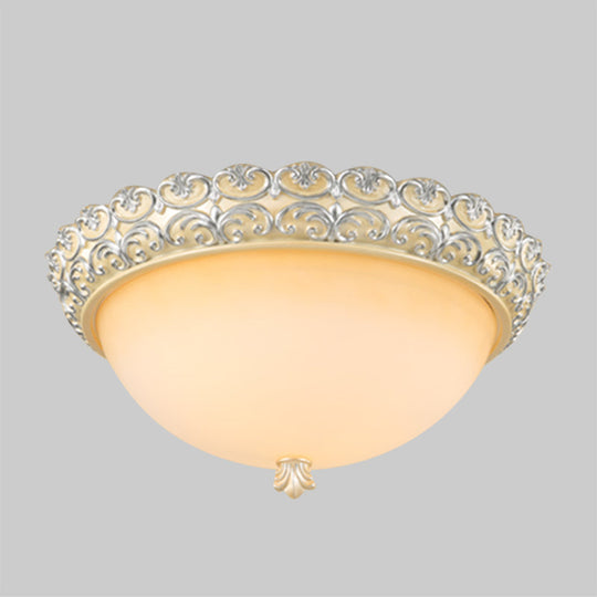 Semi-Globe Ceiling Lamp Rustic Style | 3 Heads | Beige White Glass | Flush Mount Light Fixture