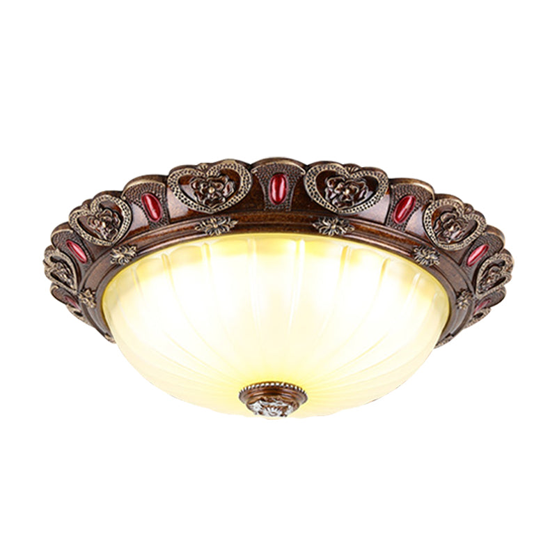 Farmhouse Ribbed Ceiling Flush Light with LED and Brown Finish in 3 Sizes