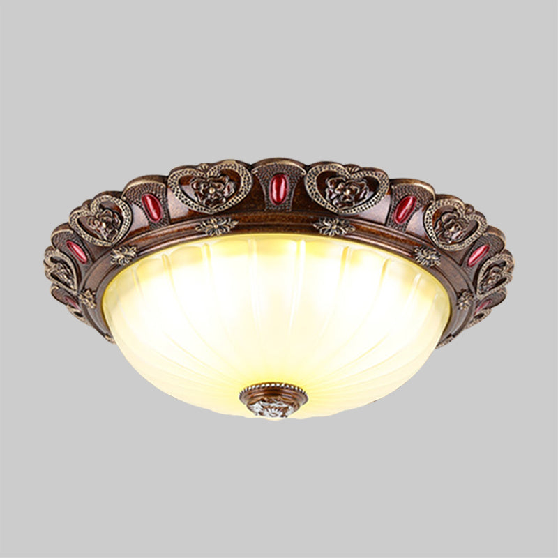 Farmhouse Ribbed Ceiling Flush Light with LED and Brown Finish in 3 Sizes