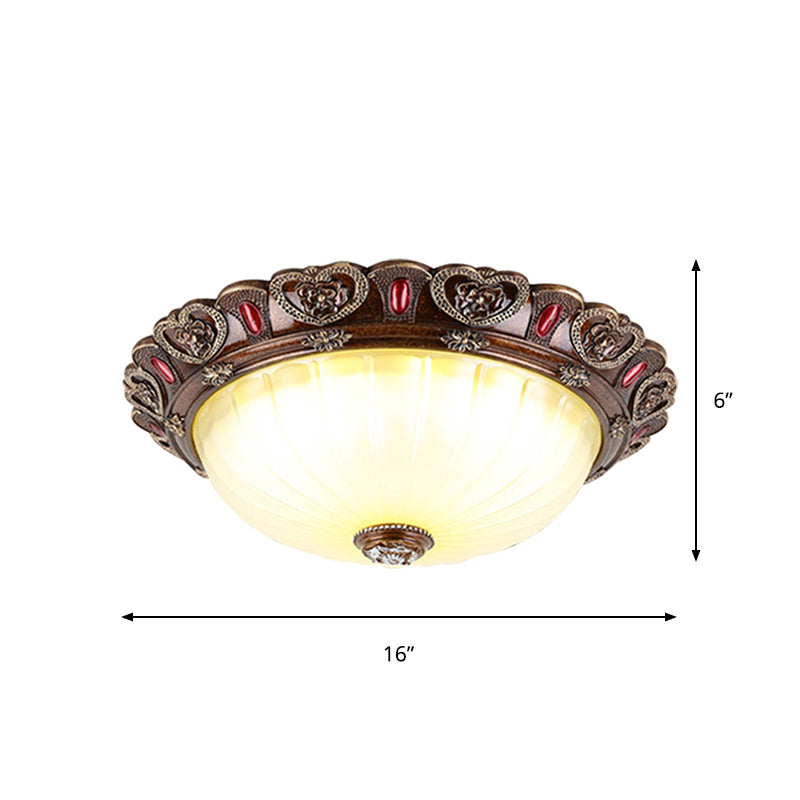 Farmhouse Ribbed Ceiling Flush Light with LED and Brown Finish in 3 Sizes