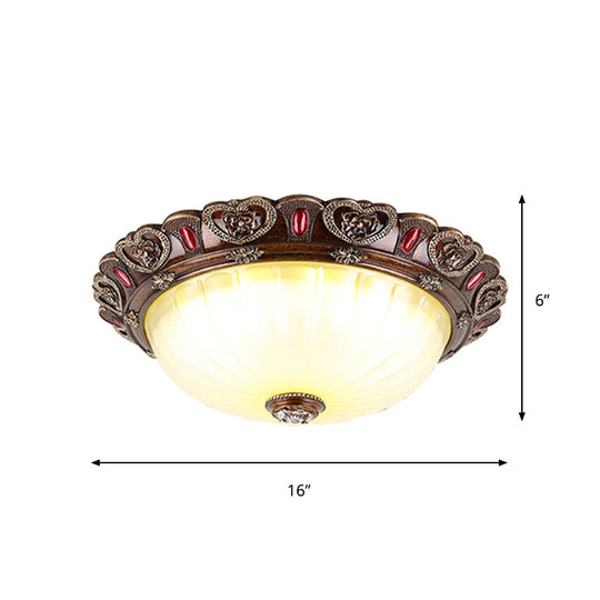 Farmhouse Ribbed Ceiling Flush Light With Led And Brown Finish In 3 Sizes