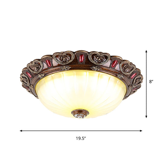 Farmhouse Ribbed Ceiling Flush Light with LED and Brown Finish in 3 Sizes