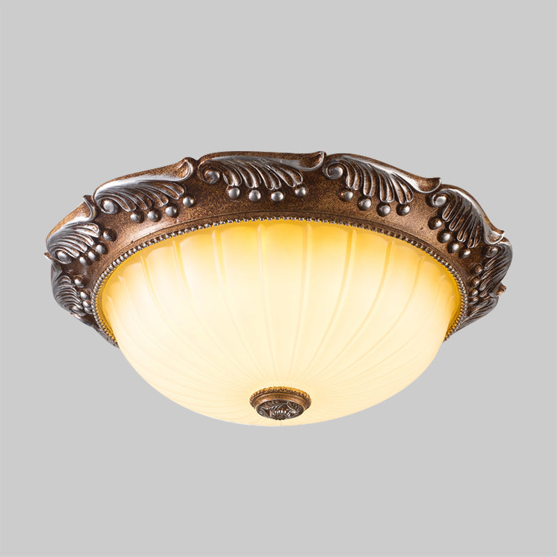 Country Style Led Ceiling Fixture - Brown Fluted Opal Glass 14/16 Width Flush Mount Lighting