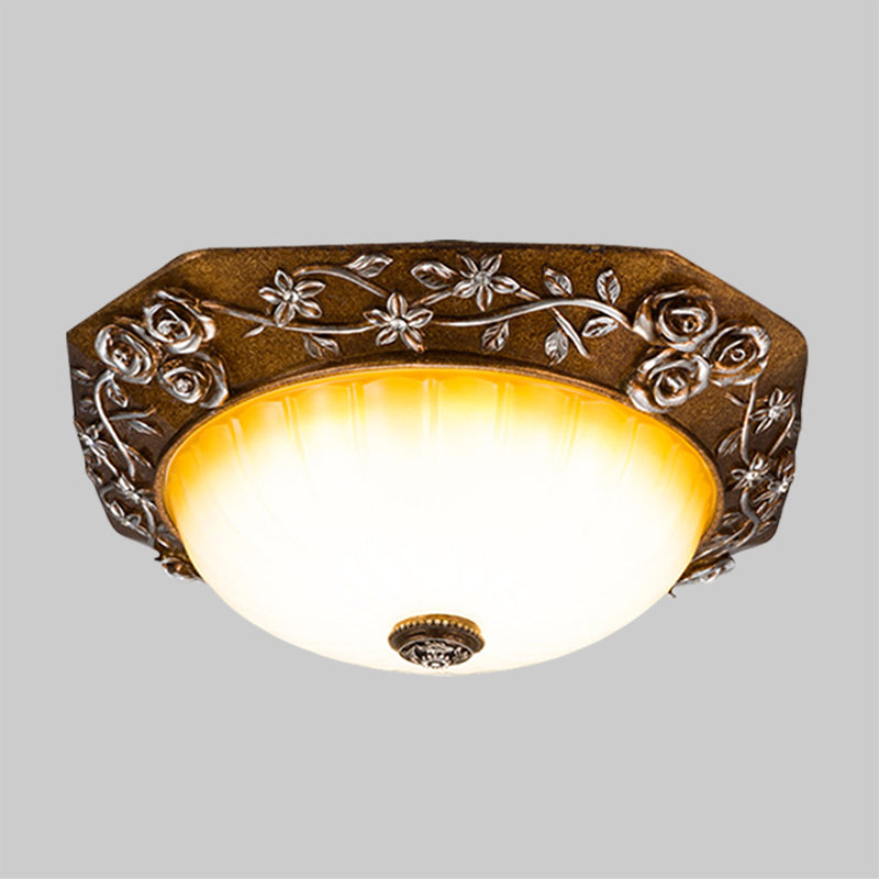 Plafonnier LED encastré traditionnel avec motif fleuri sculpté en marron, 14"/16" de large