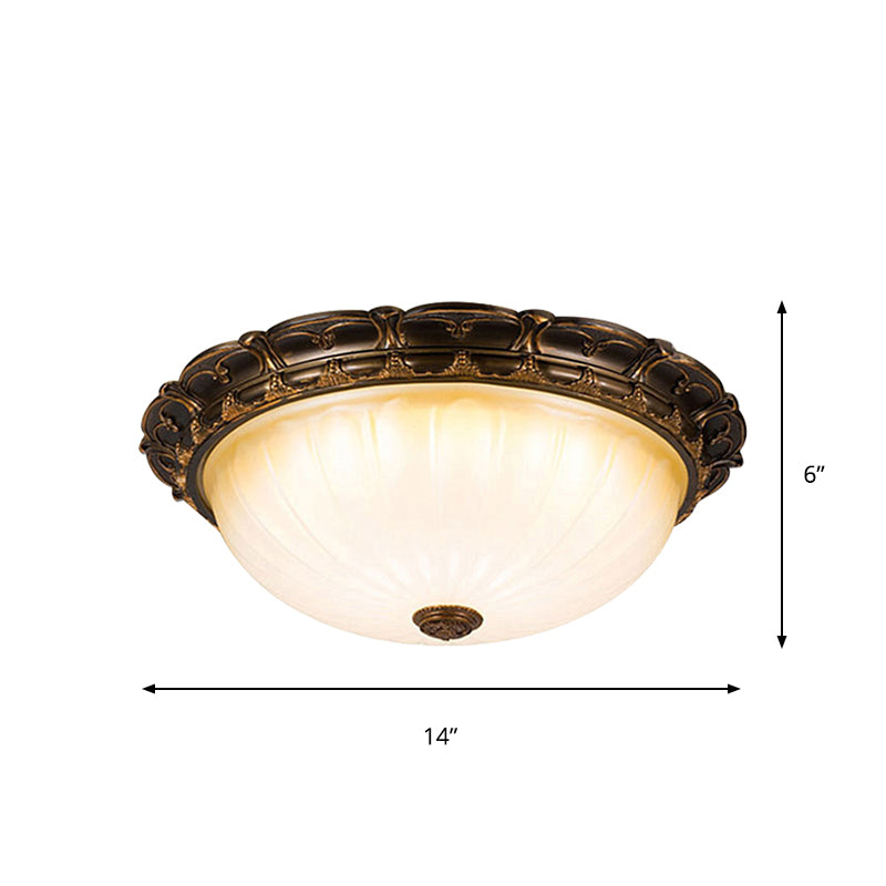 Vintage Ribbed Glass Ceiling Lamp With Led In Brown - 14/16 Flush Mount