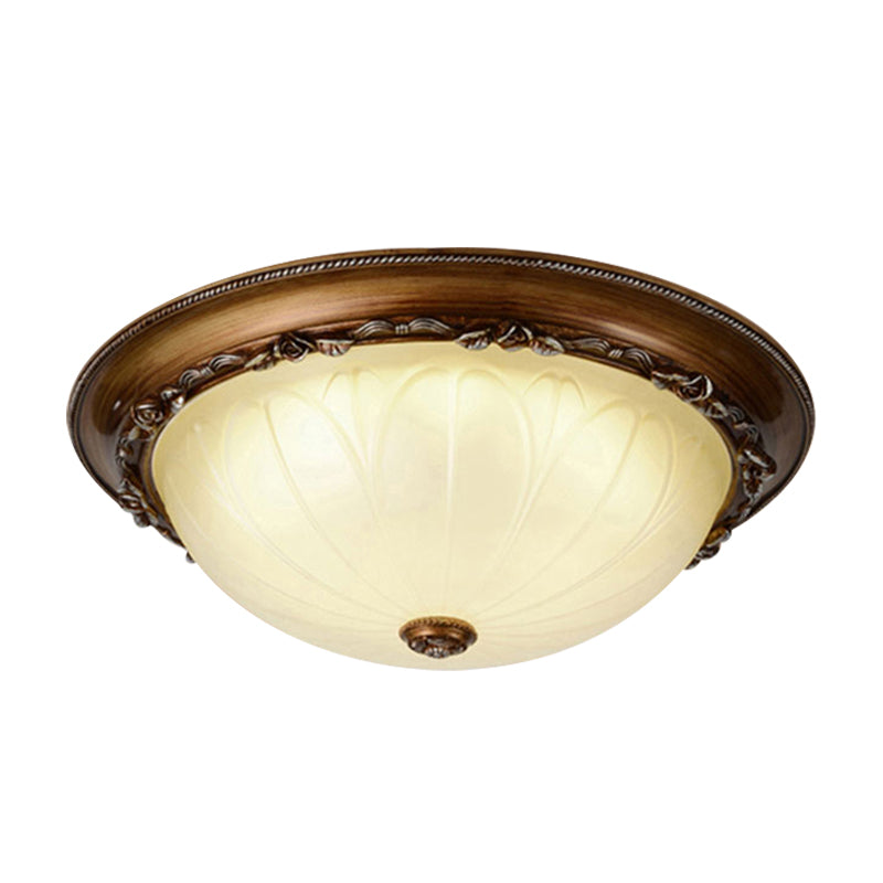 Countryside Brown Led Flush Mount Ceiling Fixture 14/16 Width Ribbed Frosted Glass