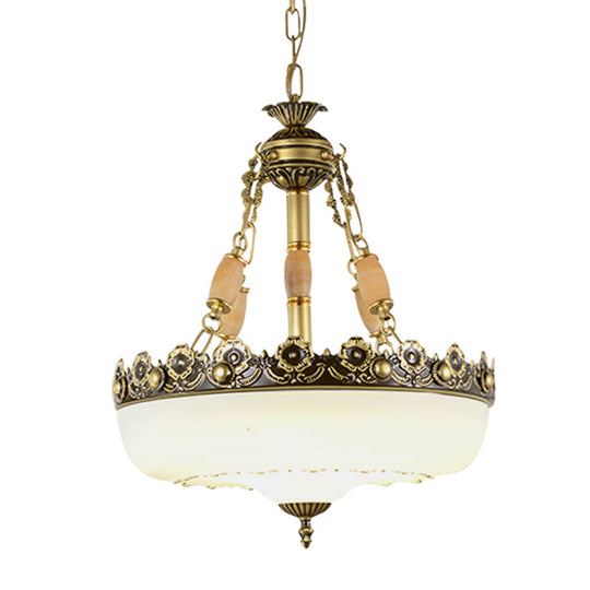 White Barn-Style Glass Pendant Light With Single Bulb And Beige/Brass Suspended Fixture - Available