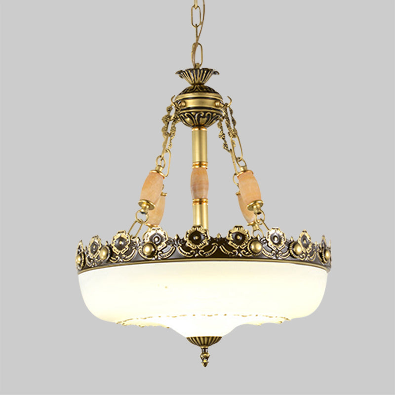 White Barn-Style Glass Pendant Light With Single Bulb And Beige/Brass Suspended Fixture - Available