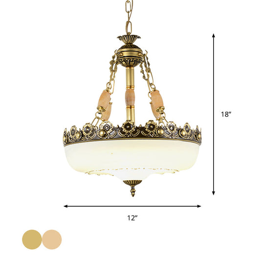 White Barn-Style Glass Pendant Light With Single Bulb And Beige/Brass Suspended Fixture - Available