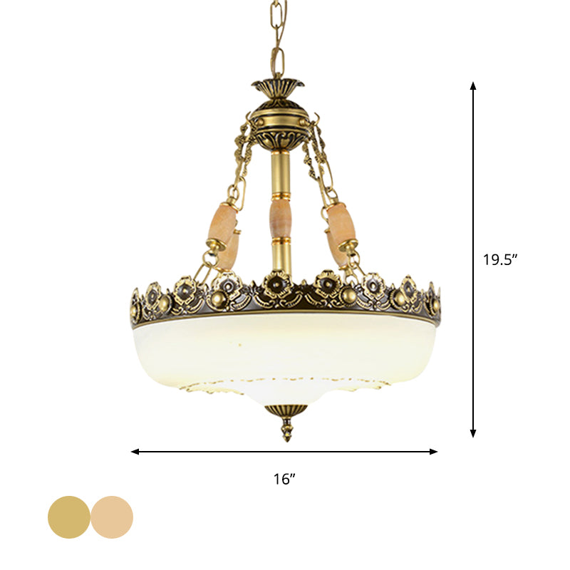 White Barn-Style Glass Pendant Light With Single Bulb And Beige/Brass Suspended Fixture - Available