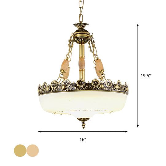 White Barn-Style Glass Pendant Light With Single Bulb And Beige/Brass Suspended Fixture - Available