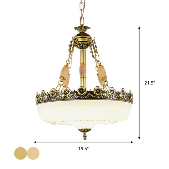 White Barn-Style Glass Pendant Light With Single Bulb And Beige/Brass Suspended Fixture - Available