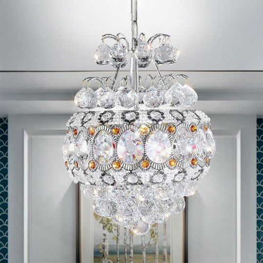 Modern Crystal Ball Chandelier - Silver Pendant Light For Corridor 3 Heads Cascading Design