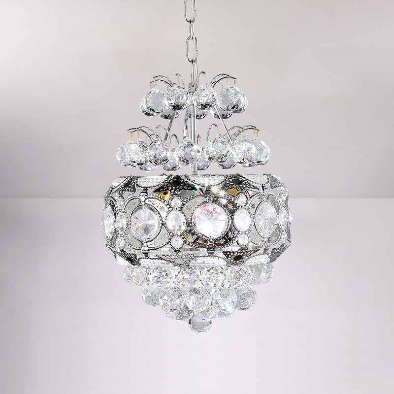 Modern Crystal Ball Chandelier - Silver Pendant Light For Corridor 3 Heads Cascading Design