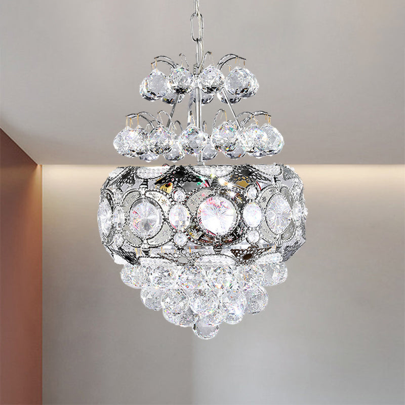 Modern Crystal Ball Chandelier - Silver Pendant Light For Corridor 3 Heads Cascading Design