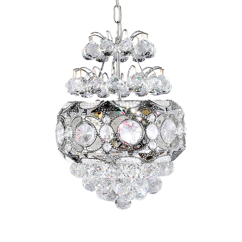 Modern Crystal Ball Chandelier - Silver Pendant Light For Corridor 3 Heads Cascading Design