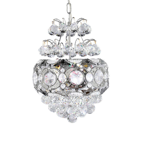 Modern Crystal Ball Chandelier - Silver Pendant Light For Corridor 3 Heads Cascading Design