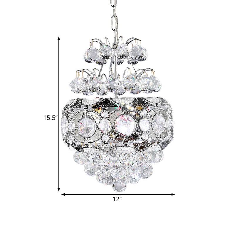 Modern Crystal Ball Chandelier - Silver Pendant Light For Corridor 3 Heads Cascading Design