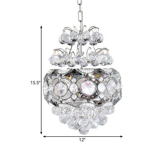 Modern Crystal Ball Chandelier - Silver Pendant Light For Corridor 3 Heads Cascading Design