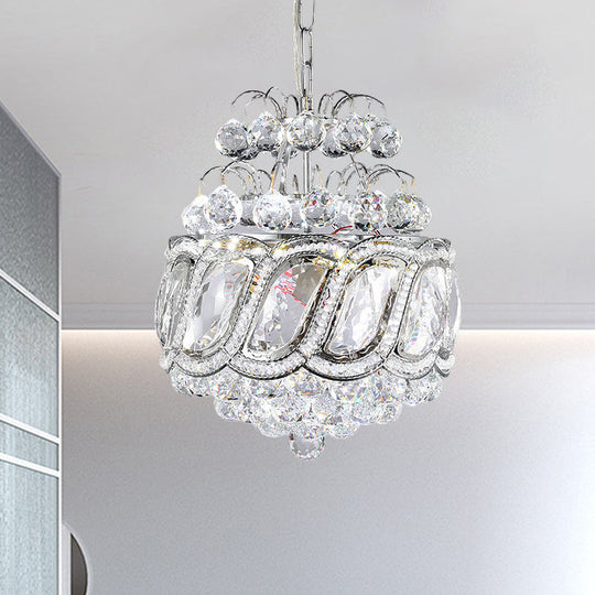 Contemporary Clear Crystal Orbs Chandelier With Silver Drop/Leaf Design - 3 Bulb Suspension Pendant