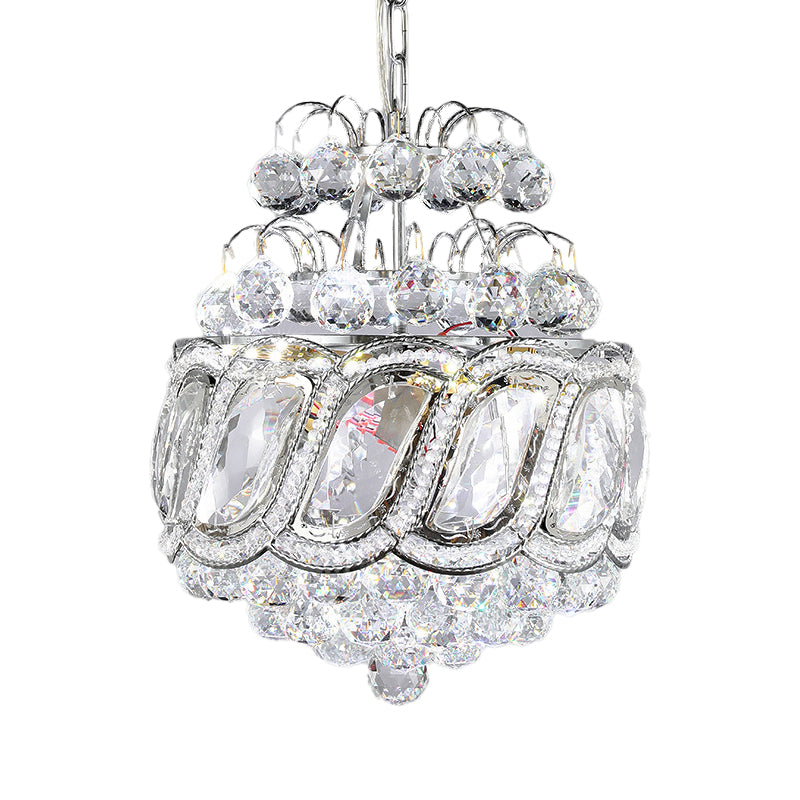 Contemporary Clear Crystal Orbs Chandelier With Silver Drop/Leaf Design - 3 Bulb Suspension Pendant