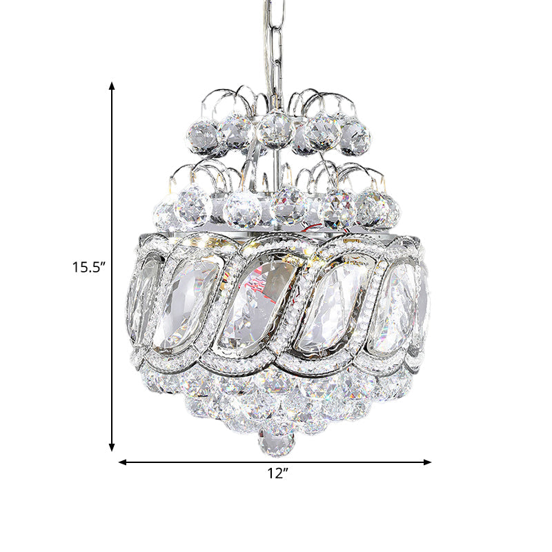 Contemporary Clear Crystal Orbs Chandelier With Silver Drop/Leaf Design - 3 Bulb Suspension Pendant