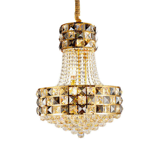 Modern Gold Cone Pendant Chandelier With Crystal Beveling And 3/8 Lights - Living Room Ceiling