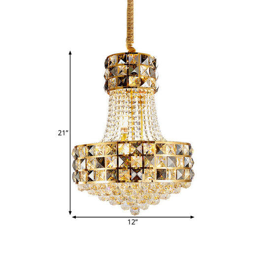 Modern Gold Cone Pendant Chandelier With Crystal Beveling And 3/8 Lights - Living Room Ceiling