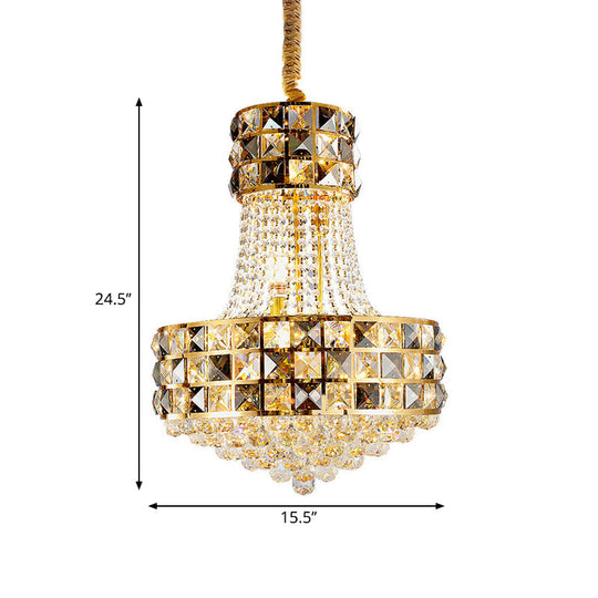 Modern Gold Cone Pendant Chandelier With Crystal Beveling And 3/8 Lights - Living Room Ceiling