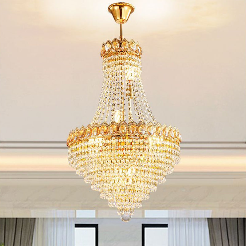 Contemporary Gold Crystal Ceiling Chandelier with Conical Down Lighting - Ideal for Parlor - 5/8-Bulb, Faceted Design