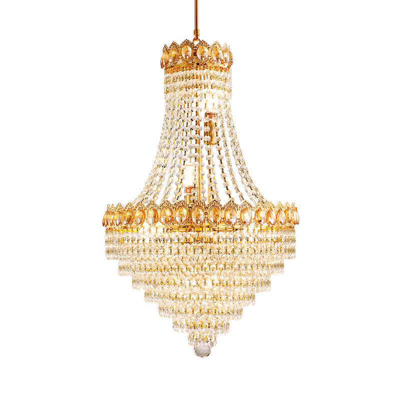 Contemporary Gold Crystal Ceiling Chandelier with Conical Down Lighting - Ideal for Parlor - 5/8-Bulb, Faceted Design