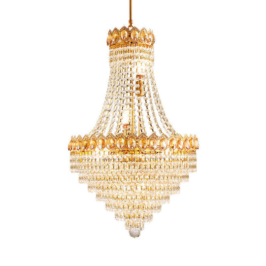 Contemporary Gold Crystal Ceiling Chandelier with Conical Down Lighting - Ideal for Parlor - 5/8-Bulb, Faceted Design