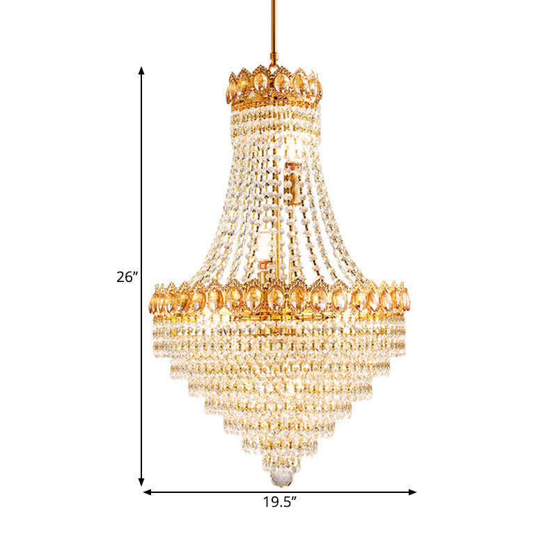 Contemporary Gold Crystal Ceiling Chandelier with Conical Down Lighting - Ideal for Parlor - 5/8-Bulb, Faceted Design