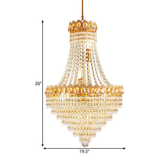 Contemporary Gold Crystal Ceiling Chandelier with Conical Down Lighting - Ideal for Parlor - 5/8-Bulb, Faceted Design