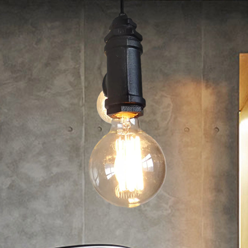 Industrial Black Metal Hanging Chandelier with 2 Exposed Lights - Stylish Living Room Lamp