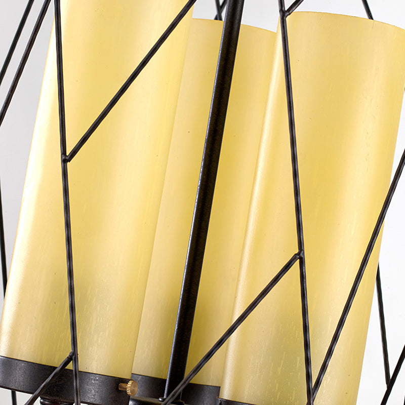 Industrial 3-Head Black Pendant Lamp with Cylinder Glass Shade and Wire Frame - Perfect for Restaurants