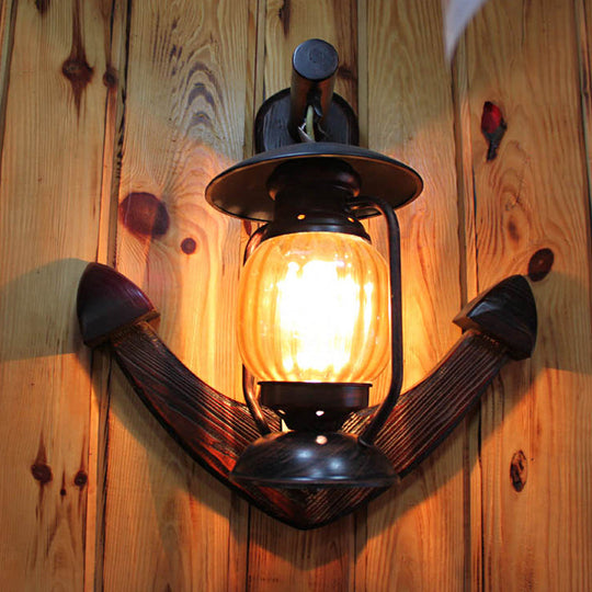 Traditional Yellow Lantern Wall Sconce With Ribbed Glass - Anchor Backplate