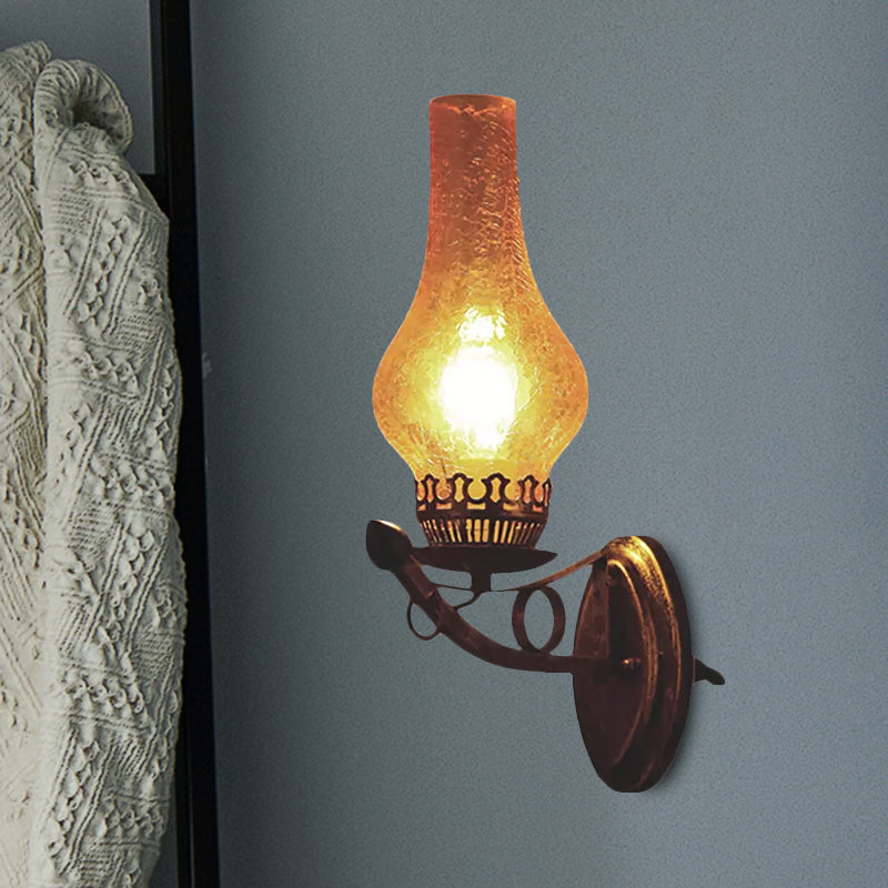 Yellow Industrial Crackle Glass Vase-Shape Sconce Light - 3.5/5/14.5 Wide